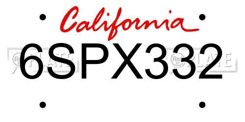 6SPX332 California License Plate