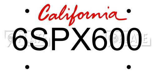 6SPX600 California License Plate