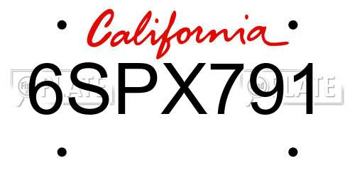 6SPX791 California License Plate