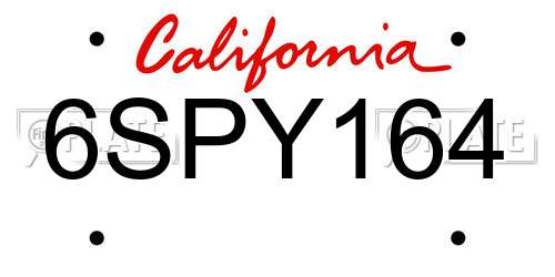 6SPY164 California License Plate
