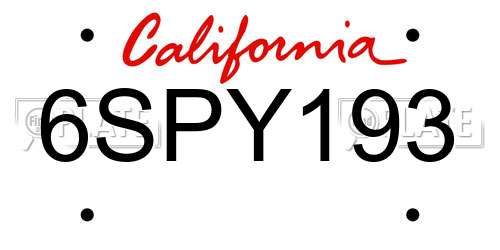 6SPY193 California License Plate