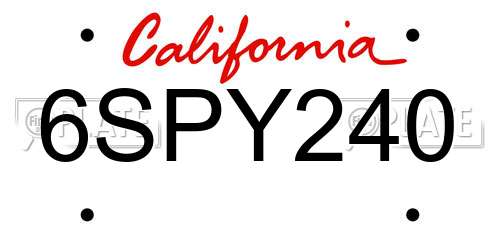 6SPY240 California License Plate