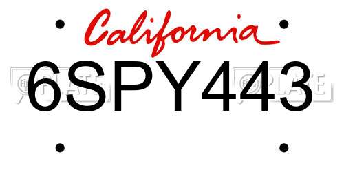 6SPY443 California License Plate