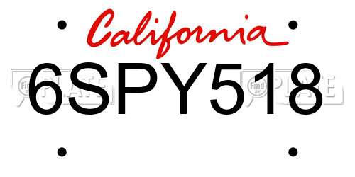 6SPY518 California License Plate