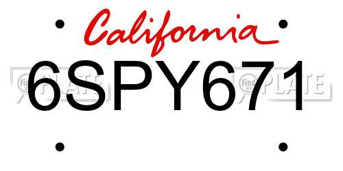 6SPY671 California License Plate