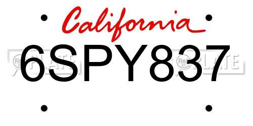 6SPY837 California License Plate