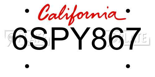 6SPY867 California License Plate