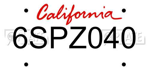 6SPZ040 California License Plate