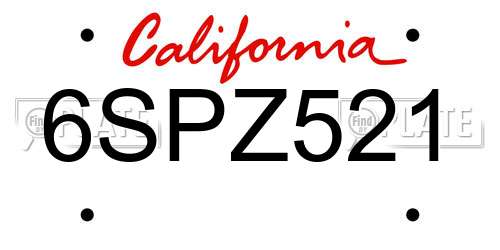 6SPZ521 California License Plate