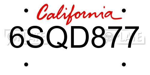 6SQD877 California License Plate