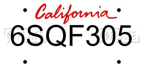 6SQF305 California License Plate