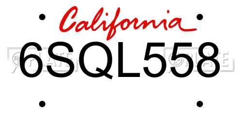 6SQL558 California License Plate