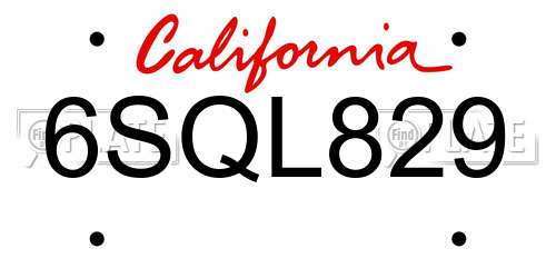 6SQL829 California License Plate