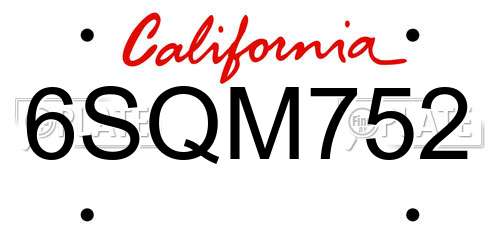 6SQM752 California License Plate