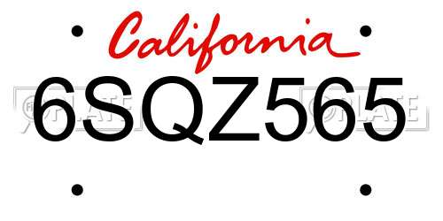 6SQZ565 California License Plate