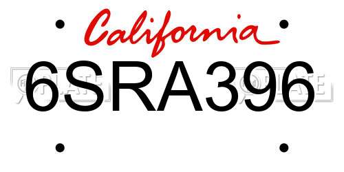 6SRA396 California License Plate