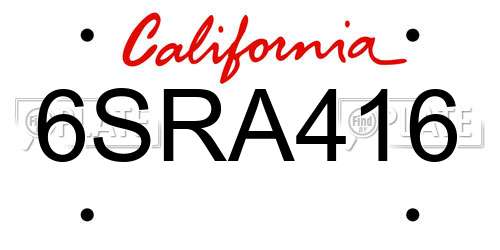 6SRA416 California License Plate