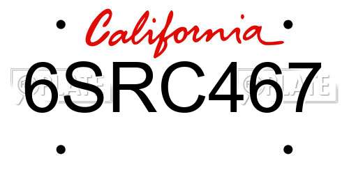 6SRC467 California License Plate
