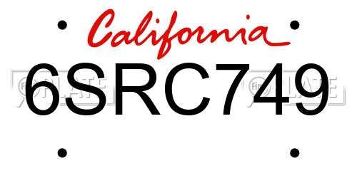 6SRC749 California License Plate