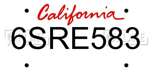 6SRE583 California License Plate
