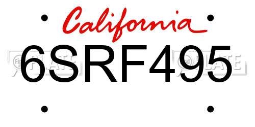 6SRF495 California License Plate