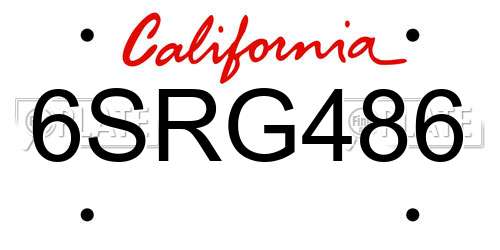 6SRG486 California License Plate