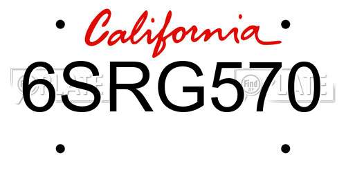 6SRG570 California License Plate