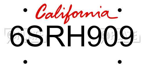 6SRH909 California License Plate