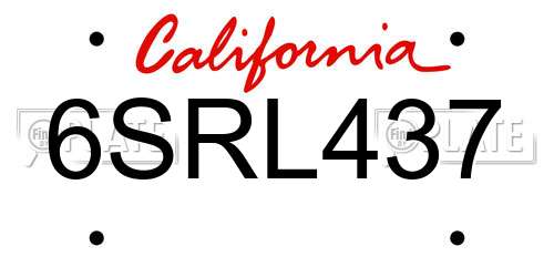 6SRL437 California License Plate