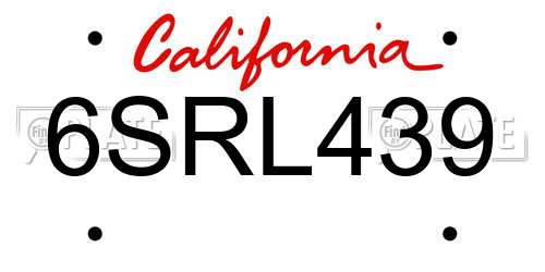 6SRL439 California License Plate