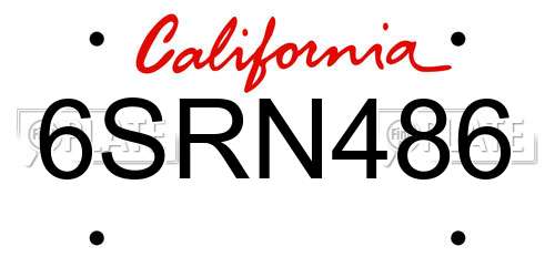 6SRN486 California License Plate