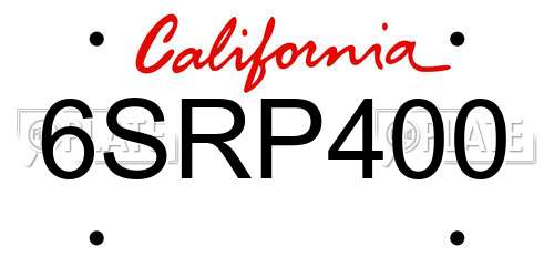 6SRP400 California License Plate