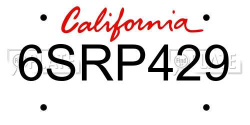 6SRP429 California License Plate