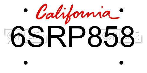 6SRP858 California License Plate