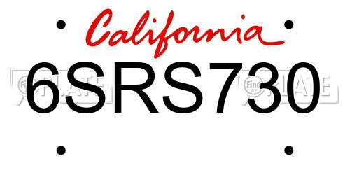 6SRS730 California License Plate