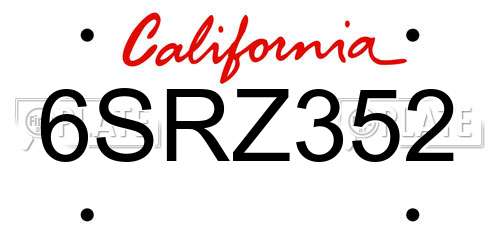6SRZ352 California License Plate