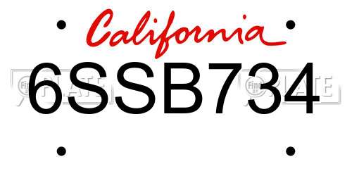6SSB734 California License Plate