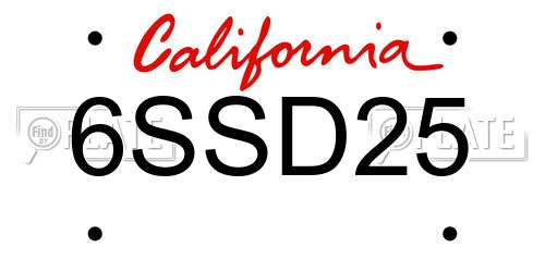 6SSD25 California License Plate