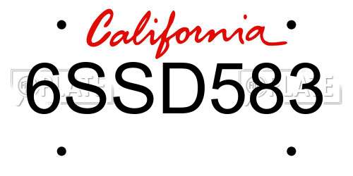 6SSD583 California License Plate