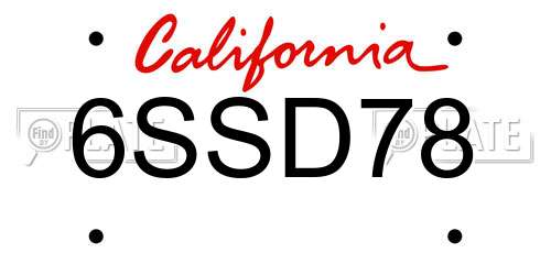 6SSD78 California License Plate