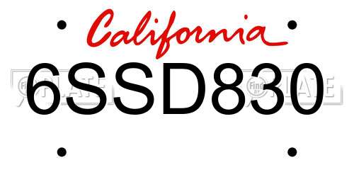 6SSD830 California License Plate