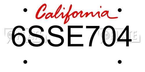 6SSE704 California License Plate