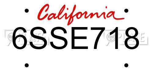 6SSE718 California License Plate