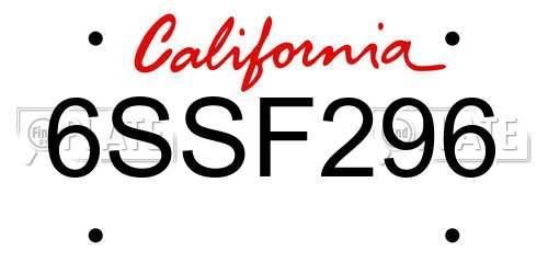 6SSF296 California License Plate