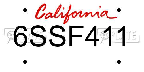 6SSF411 California License Plate