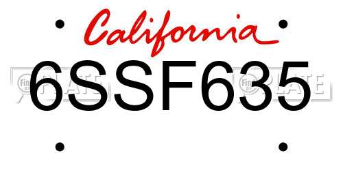 6SSF635 California License Plate
