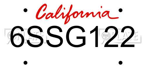 6SSG122 California License Plate