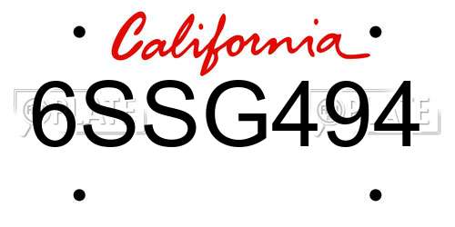 6SSG494 California License Plate