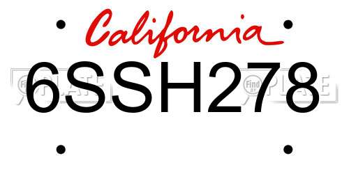 6SSH278 California License Plate