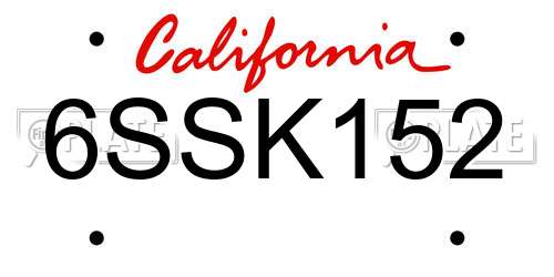 6SSK152 California License Plate
